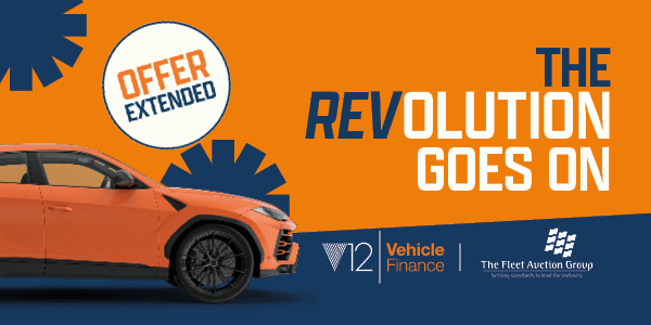 Orange and blue back ground with a orange car in the foreground. There is a stamp in the top left of the image saying 'offer extended' and the orders 'the revolution goes on' on the right of the screen