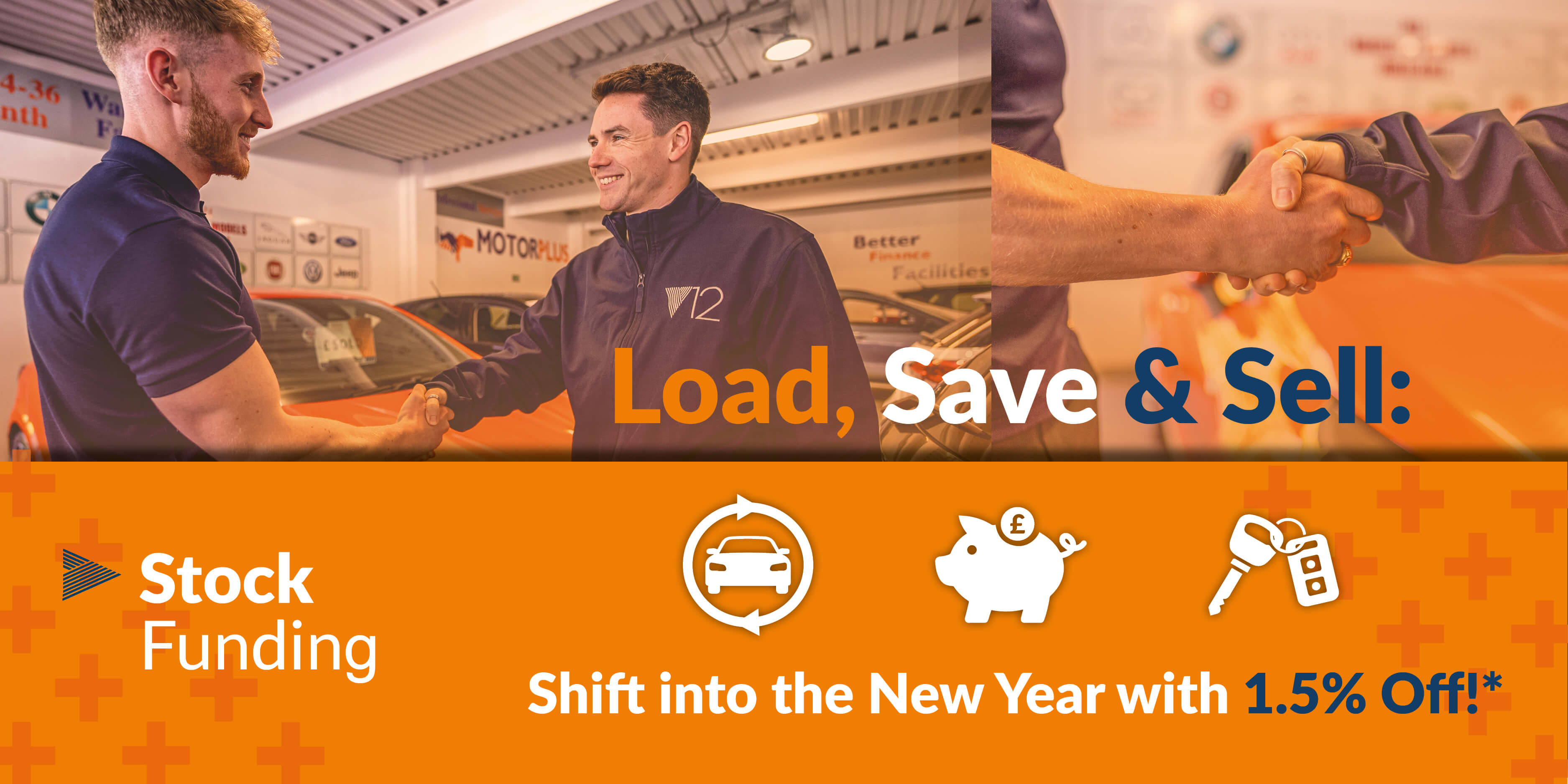 Load, Save & Sell promotion offering 1.5% off for new stock funding customers.